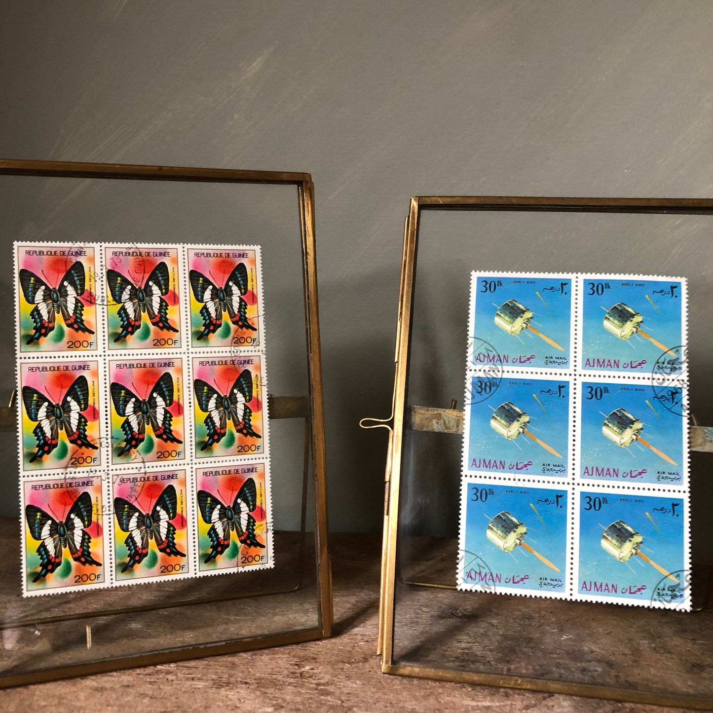 VINTAGE FRAMED STAMPS IN LARGE FRAME