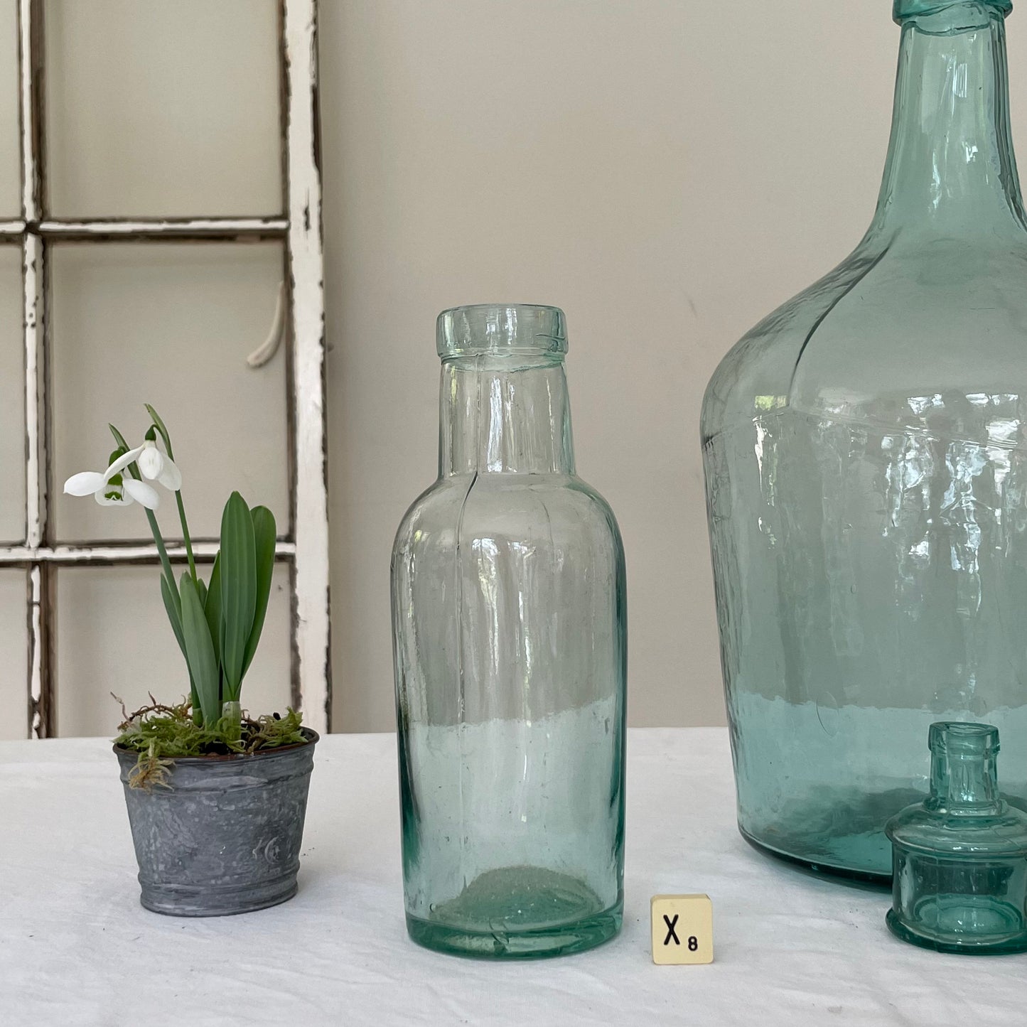 VINTAGE AQUA GLASS BOTTLES