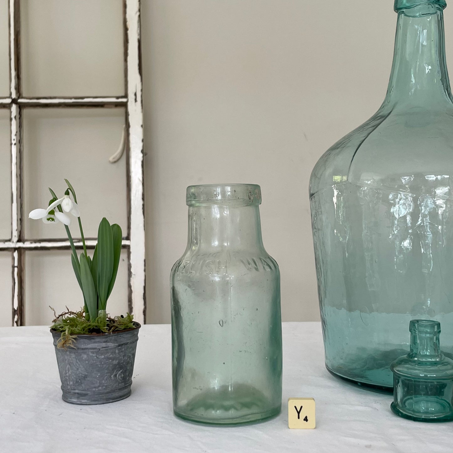 VINTAGE AQUA GLASS BOTTLES