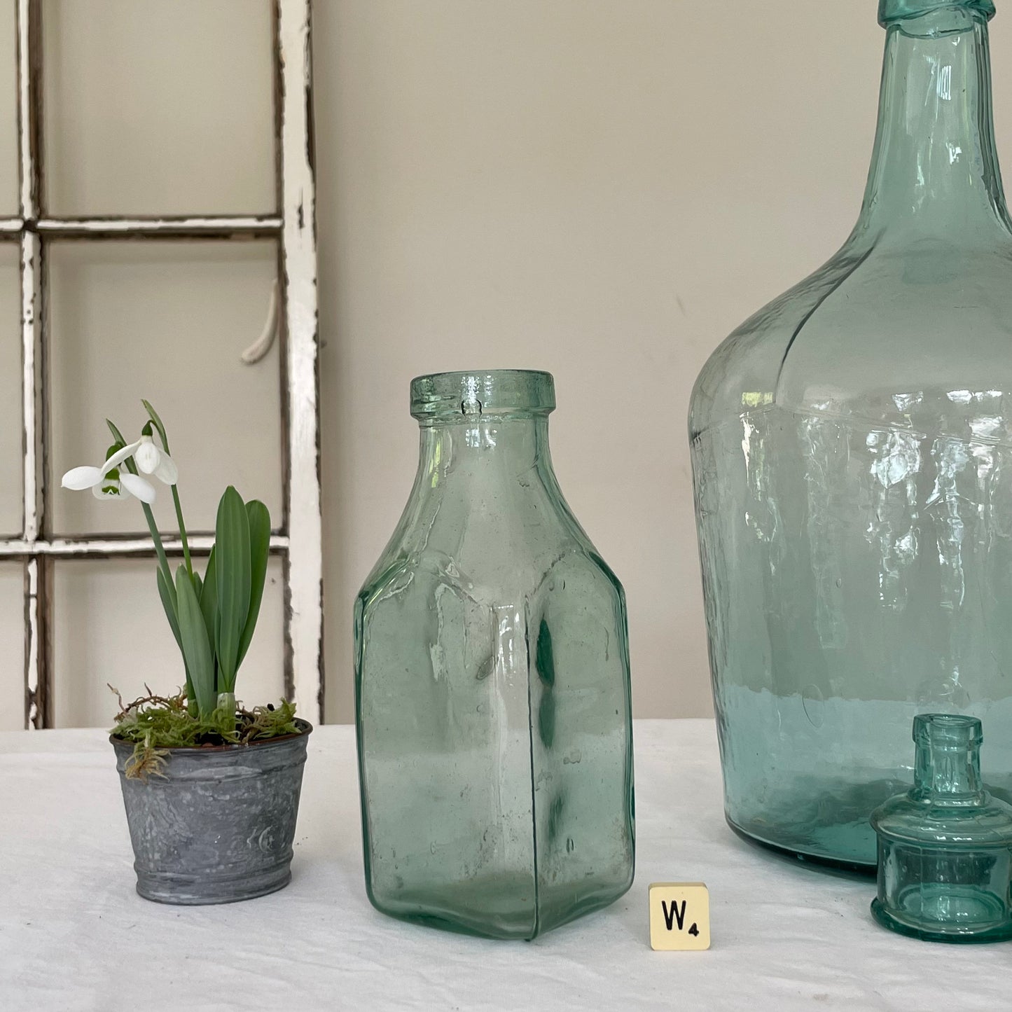 VINTAGE AQUA GLASS BOTTLES