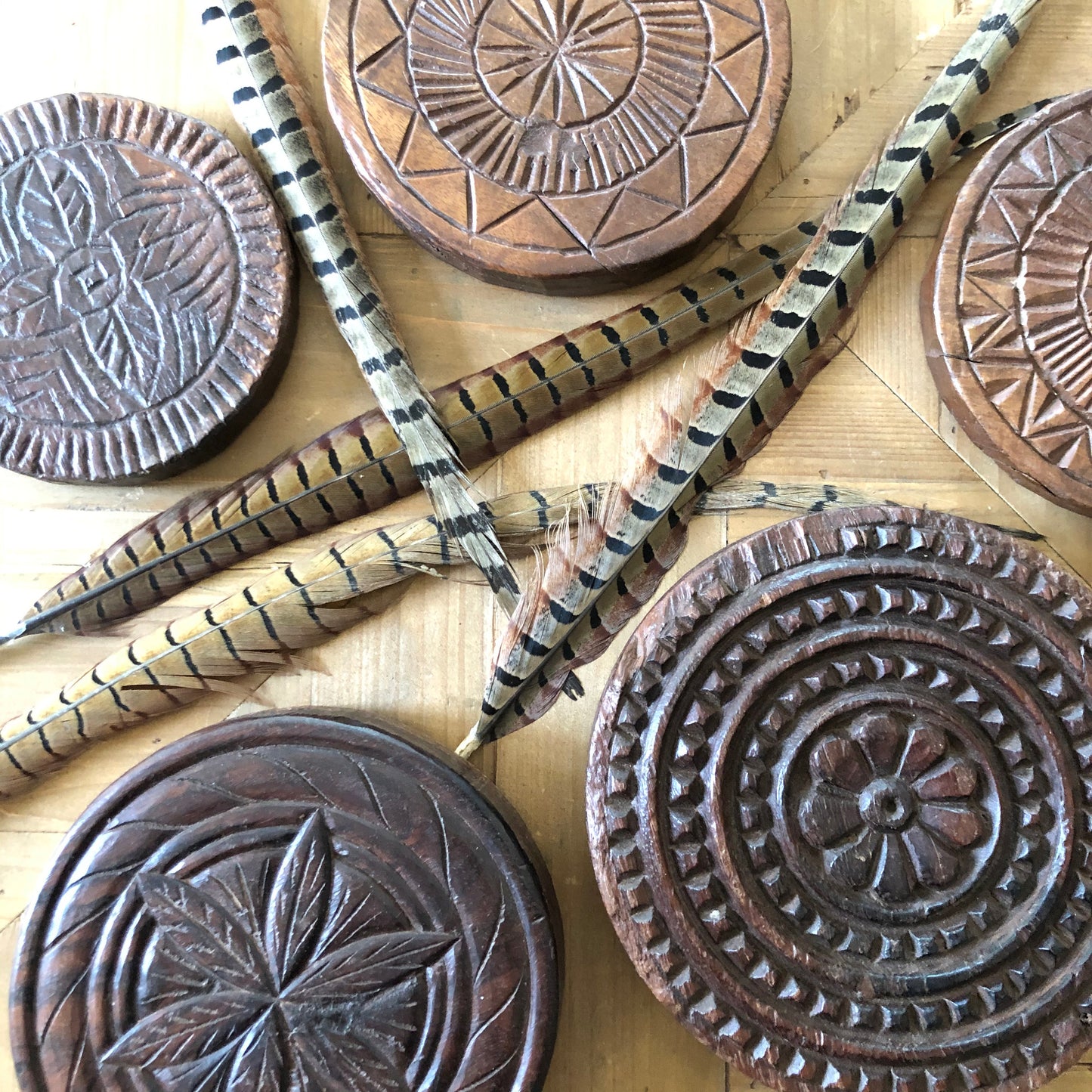 DECORATIVE CARVED WOODEN DISCS
