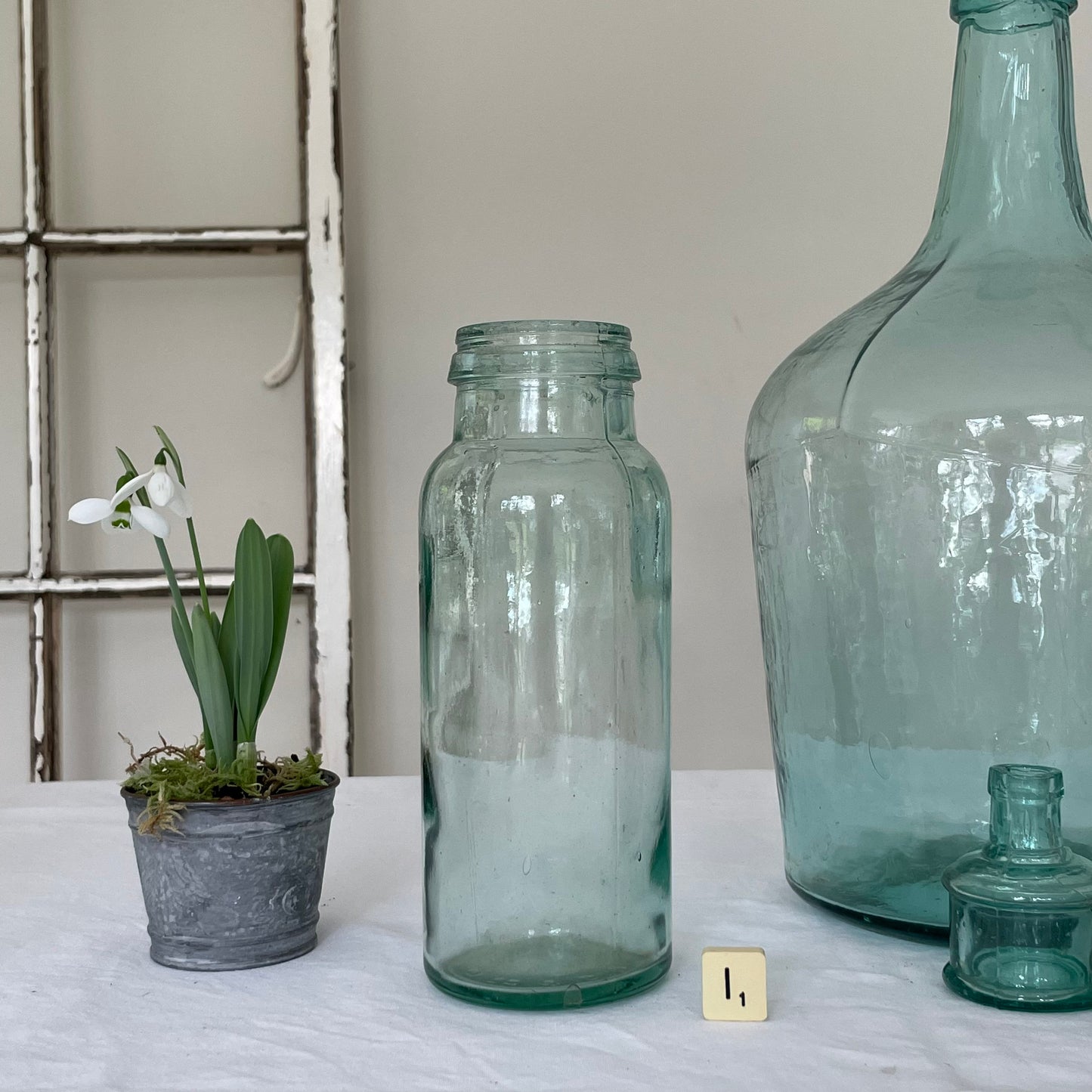 VINTAGE AQUA GLASS BOTTLES