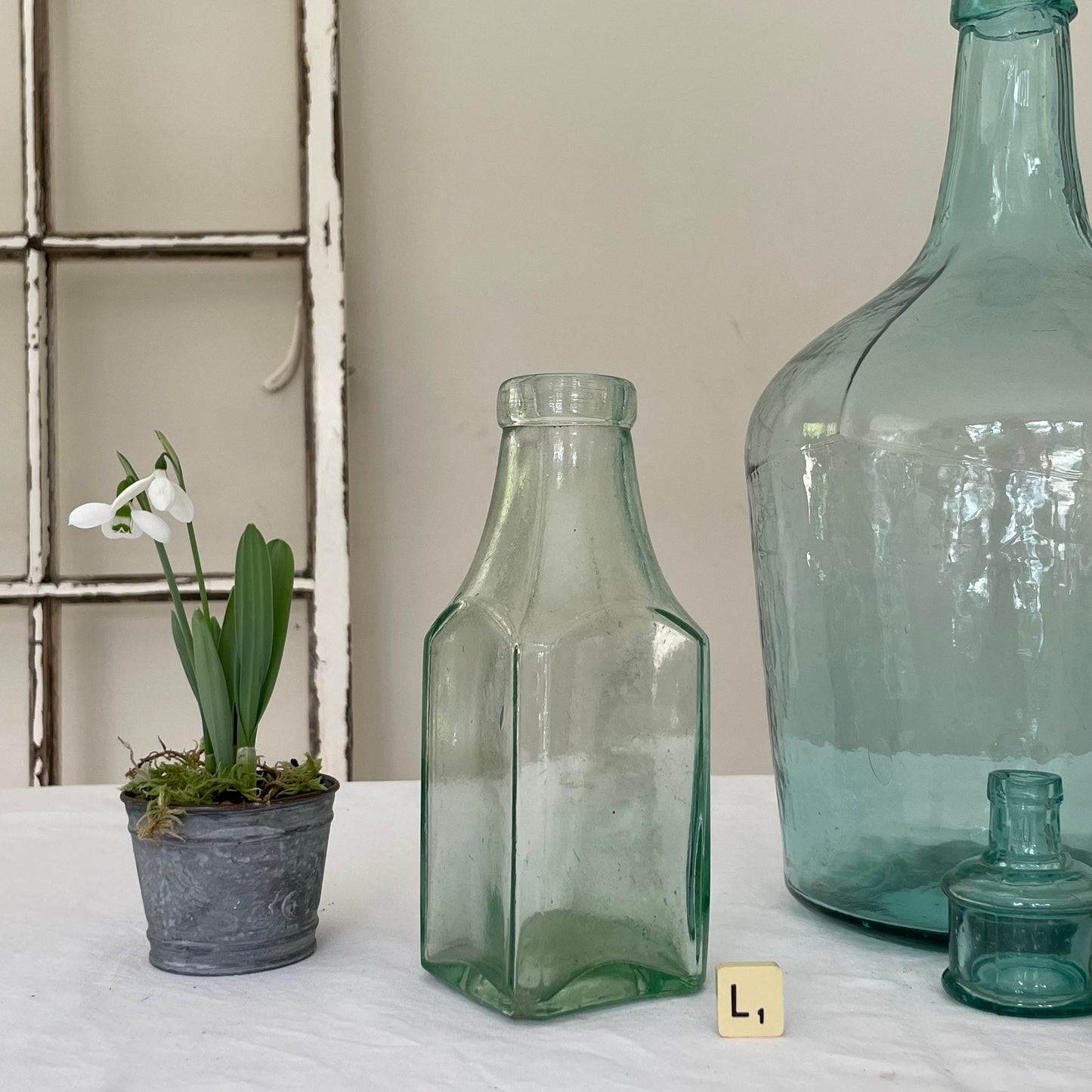 VINTAGE AQUA GLASS BOTTLES