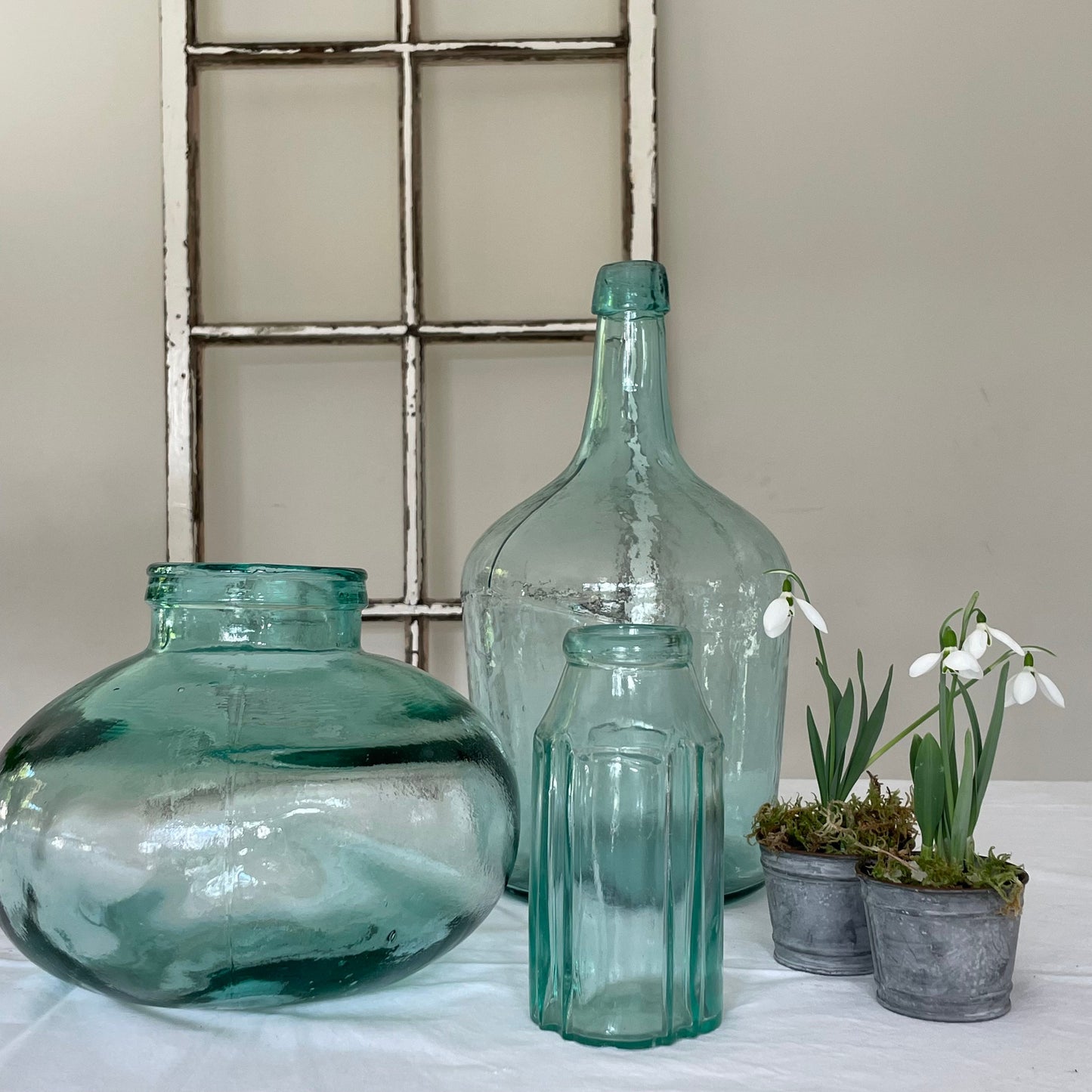 VINTAGE AQUA GLASS BOTTLES