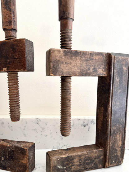 FRENCH ANTIQUE WOODEN SCREW CLAMP