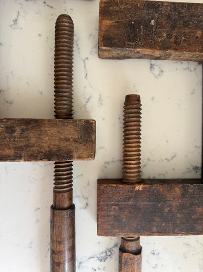FRENCH ANTIQUE WOODEN SCREW CLAMP