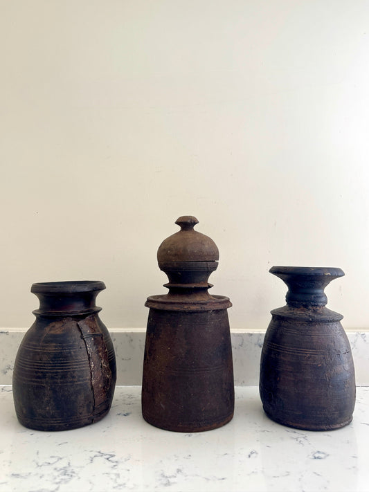 VINTAGE WOODEN STORAGE POTS - THE JAGA COLLECTION