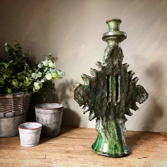 Statement Rustic Candlesticks / Authentic Tamagroute Pottery / Green Candlestick / Traditional Moroccan Pottery / Green Candlestick
