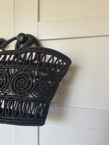 The Esme Basket - black / Hand Woven Macrame Basket / Shopping Basket / Beach Basket / Traditional Basket / Woven Bag