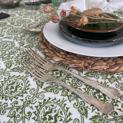 HAND PRINTED TABLECLOTH - DANCING HARES